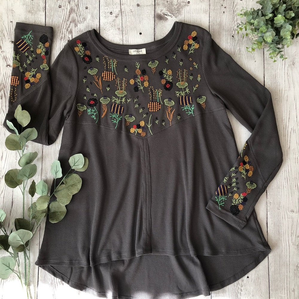 Grey Embroidery Top